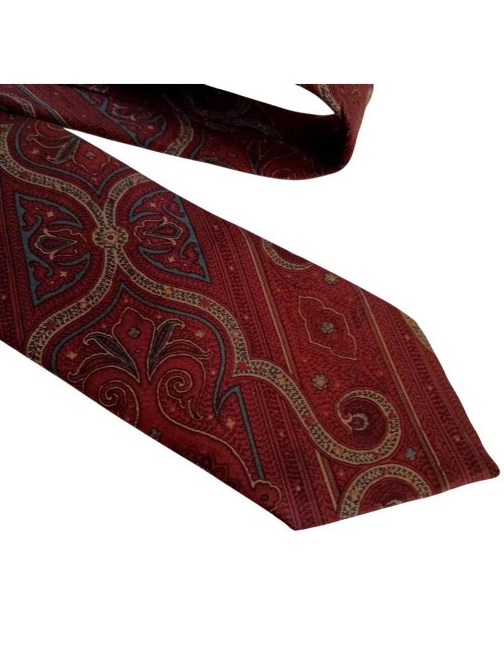 Vintage Necktie Oscar De La Renta Mens Paisley Silk Tie Burgundy Multicolor